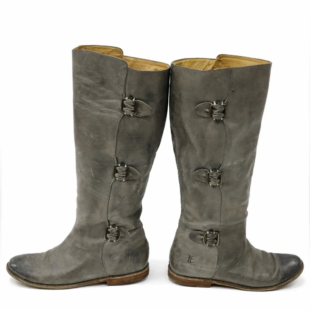 🔥‎ Frye Paige Tall Buckle Boots Stone Gray Coastal Cowgirl Festival Boho Size 8